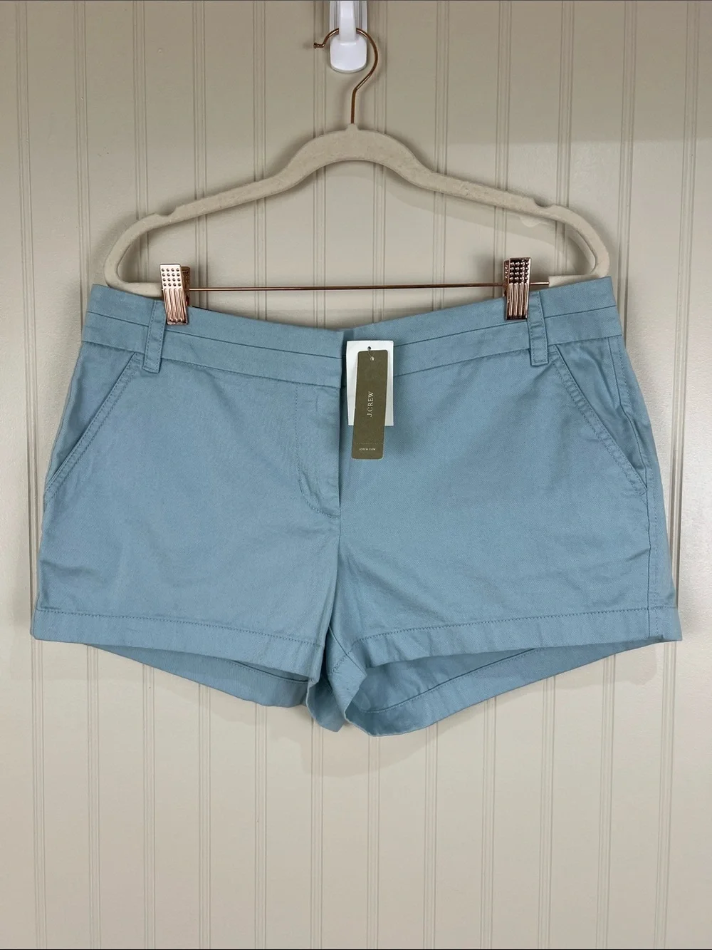 NWT J Crew 100% Cotton Chino Shorts Light Blue Size 10